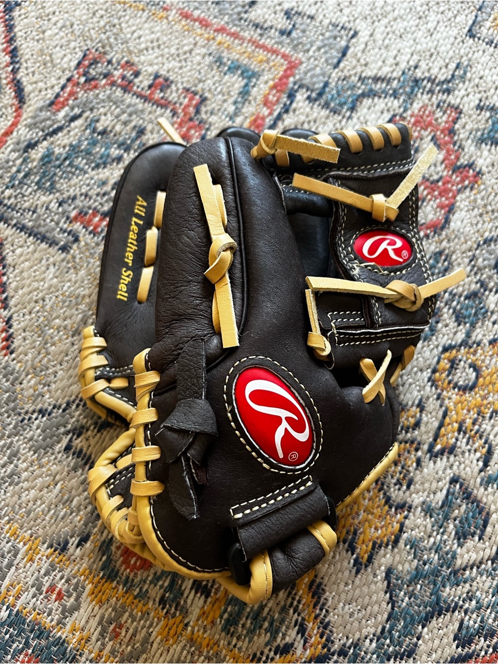 Rawlings Brown/Tan  All Leather Baseball Glove - Red Logo 10 1/2” Youth Size